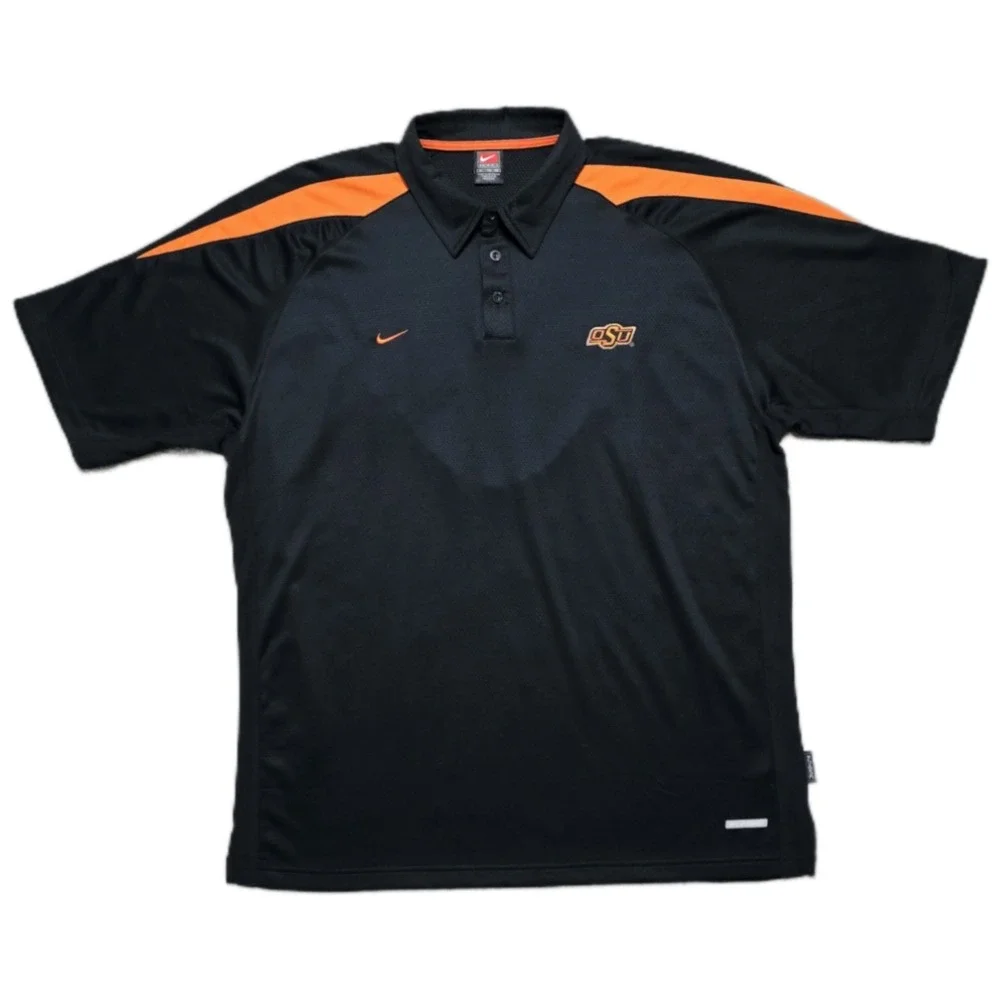 VTG Nike OSU Oklahoma State Cowboys Dri-FIT Polo Shirt‎ Mens XL Black Orange EUC